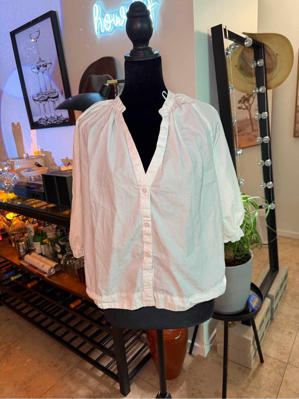 H&M White Button-Front Peasant Blouse